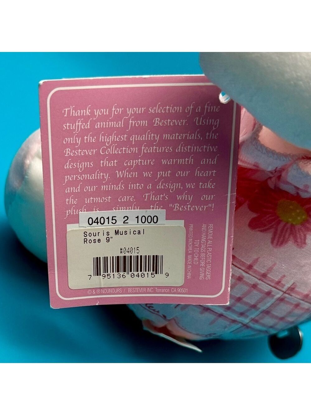 Bestever Nounours Souris Musicale Rose 9” Plush – Wind-Up Music Box Mint - Picture 5 of 5